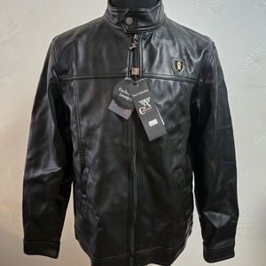 A Collezioni Italia Jacket Mens Large Black Moto Biker Made in Italy Zip Front